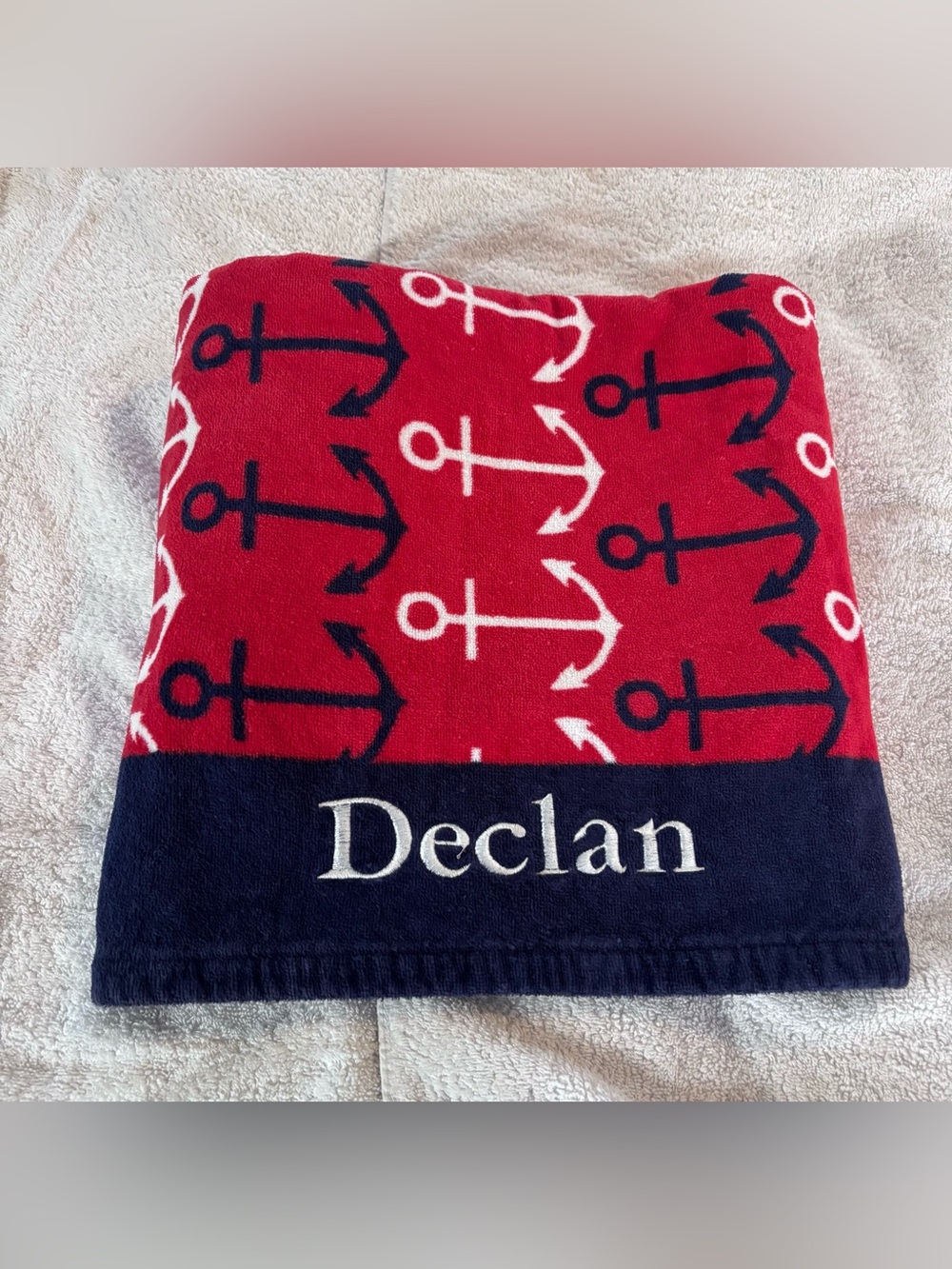 Pottery Barn Kids Red & Navy Nautical Anchor beach towel - Declan